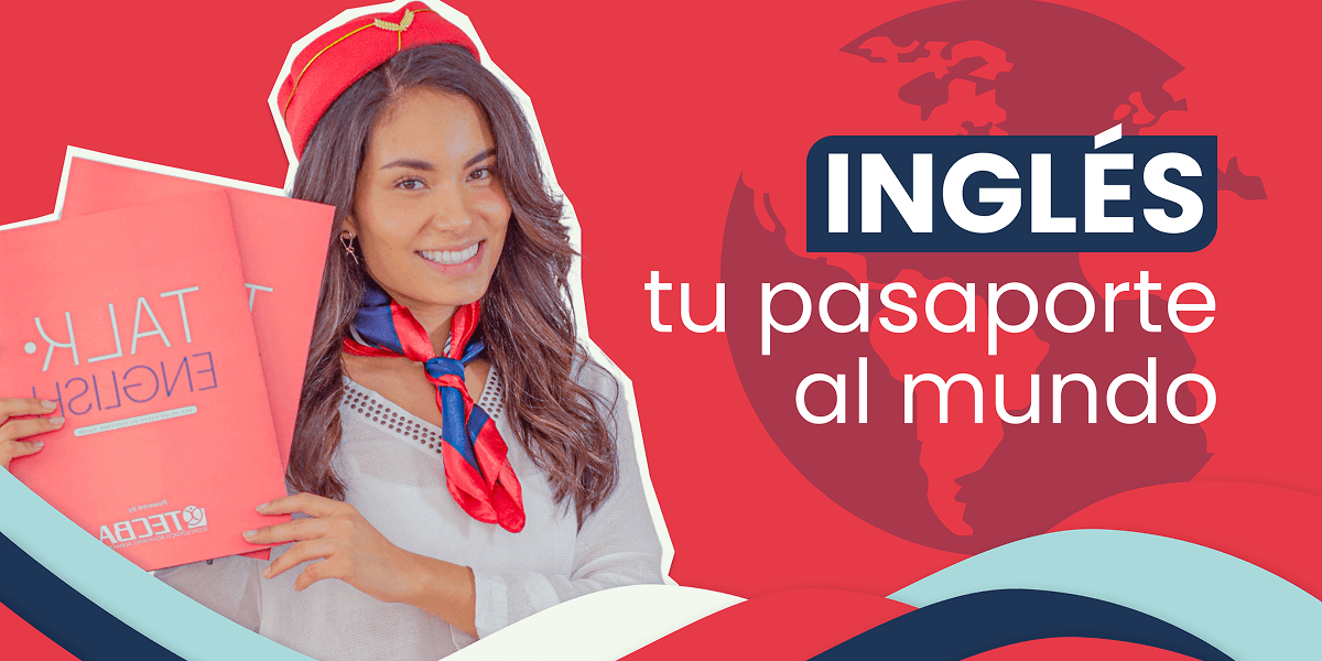 Azafata Talk English sosteniendo folletos